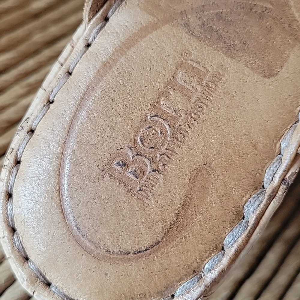 Born, open toe, perforated platform wedges, tan, size 10